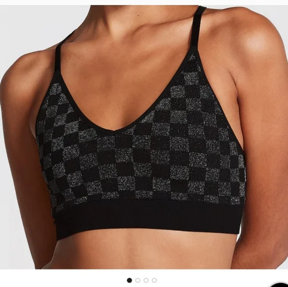 VS PINK SEAMLESS SPARKLE CHECKERED LEGGING AND BRA SET XL - Picture 5 of 8